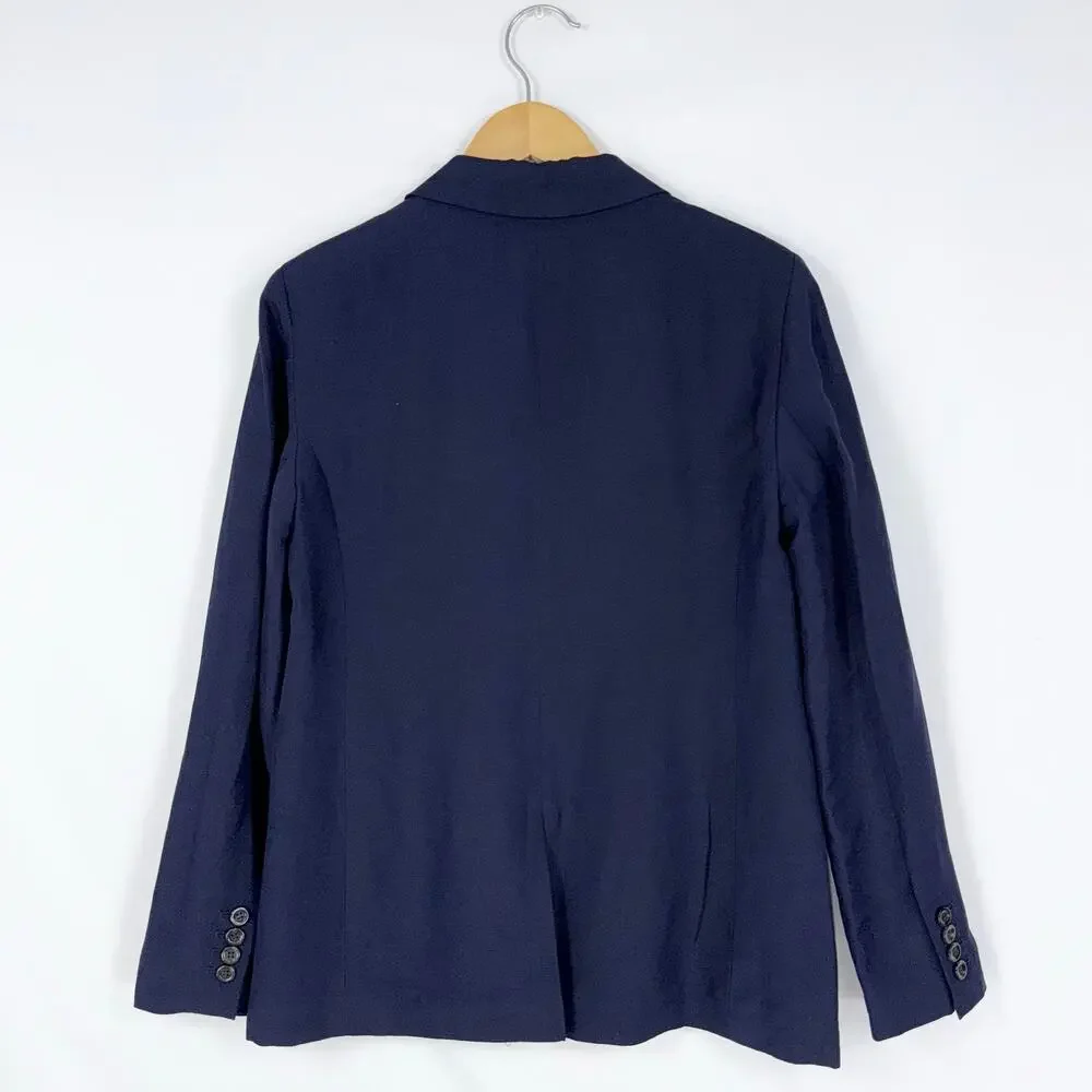 Ann Taylor Classic Linen Blend Blazer Jacket Women's 6 Navy Blue
